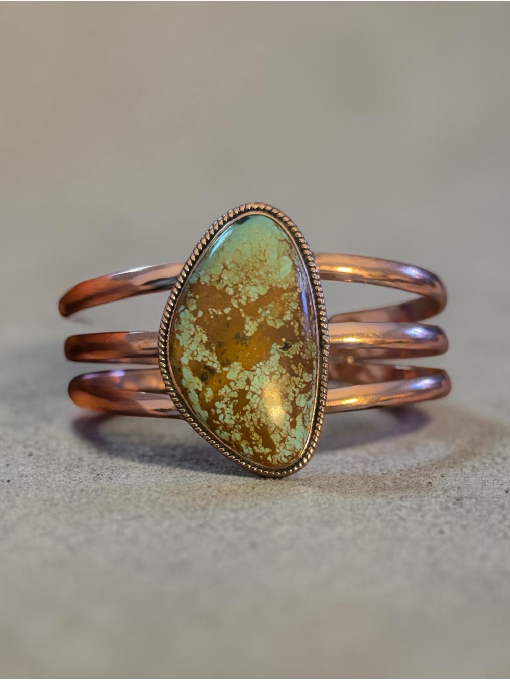 Gorgeous Solid Copper Number 8 turquoise cuff.